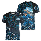 Adelaide Strikers Cricket Mascot Women V-Neck T-Shirt Aboriginal Dot Art Blue And Black Tribal Pattern