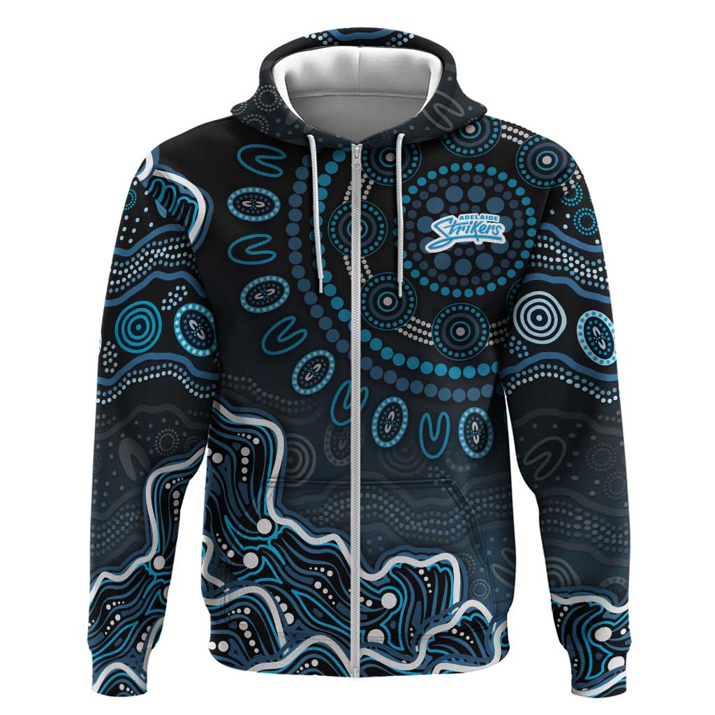 Adelaide Strikers Cricket Mascot Zip Hoodie Aboriginal Dot Art Blue And Black Tribal Pattern