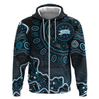 Adelaide Strikers Cricket Mascot Zip Hoodie Aboriginal Dot Art Blue And Black Tribal Pattern