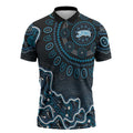 Adelaide Strikers Cricket Mascot Zipper Polo Shirt Aboriginal Dot Art Blue And Black Tribal Pattern
