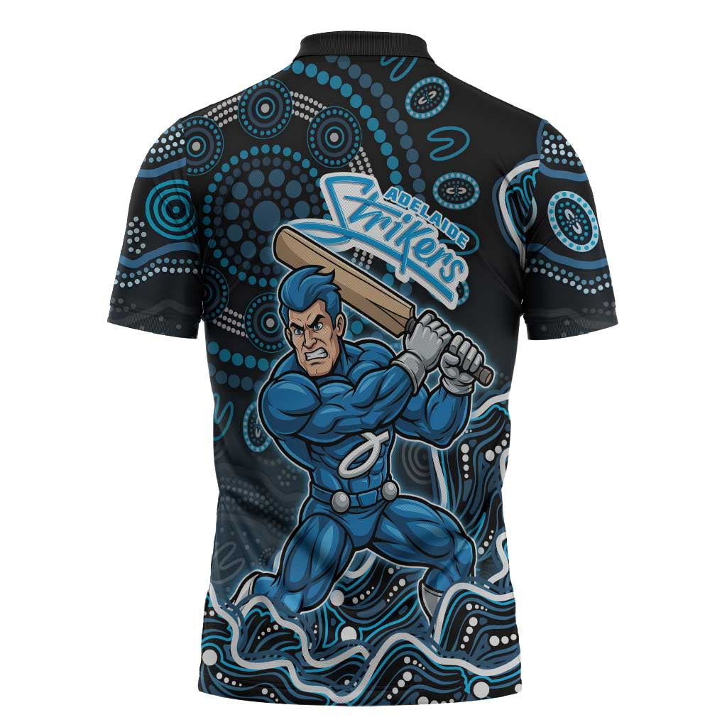 Adelaide Strikers Cricket Mascot Zipper Polo Shirt Aboriginal Dot Art Blue And Black Tribal Pattern