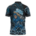 Adelaide Strikers Cricket Mascot Zipper Polo Shirt Aboriginal Dot Art Blue And Black Tribal Pattern