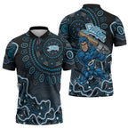 Adelaide Strikers Cricket Mascot Zipper Polo Shirt Aboriginal Dot Art Blue And Black Tribal Pattern