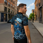 Adelaide Strikers Cricket Mascot Zipper Polo Shirt Aboriginal Dot Art Blue And Black Tribal Pattern