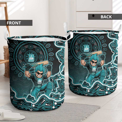 Brisbane Heat Cricket Mascot Laundry Basket Aboriginal Dot Art Cyan And Black Tribal Pattern