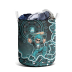 Brisbane Heat Cricket Mascot Laundry Basket Aboriginal Dot Art Cyan And Black Tribal Pattern