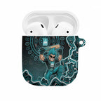 Brisbane Heat Cricket Mascot AirPods Case Aboriginal Dot Art Cyan And Black Tribal Pattern