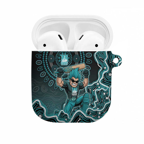 Brisbane Heat Cricket Mascot AirPods Case Aboriginal Dot Art Cyan And Black Tribal Pattern