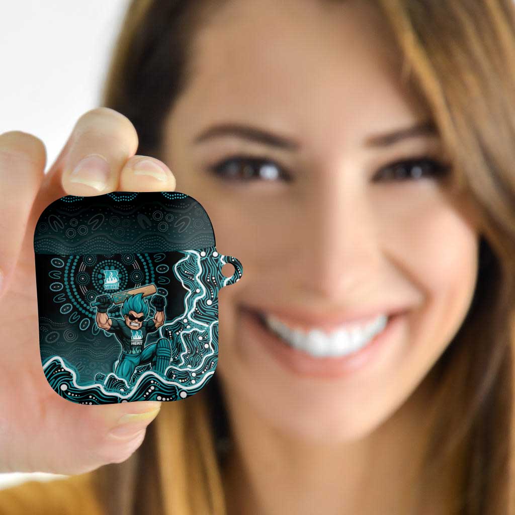 Brisbane Heat Cricket Mascot AirPods Case Aboriginal Dot Art Cyan And Black Tribal Pattern