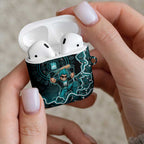 Brisbane Heat Cricket Mascot AirPods Case Aboriginal Dot Art Cyan And Black Tribal Pattern