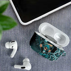 Brisbane Heat Cricket Mascot AirPods Case Aboriginal Dot Art Cyan And Black Tribal Pattern