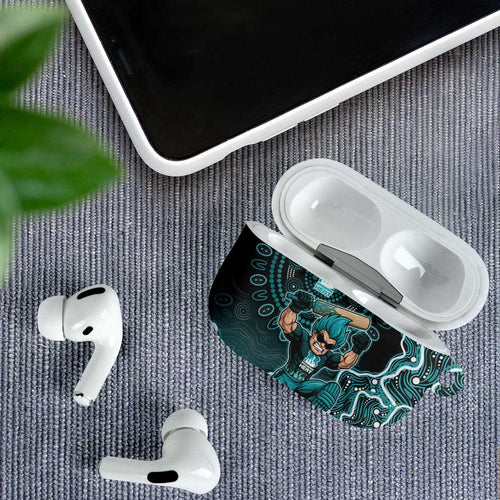 Brisbane Heat Cricket Mascot AirPods Case Aboriginal Dot Art Cyan And Black Tribal Pattern