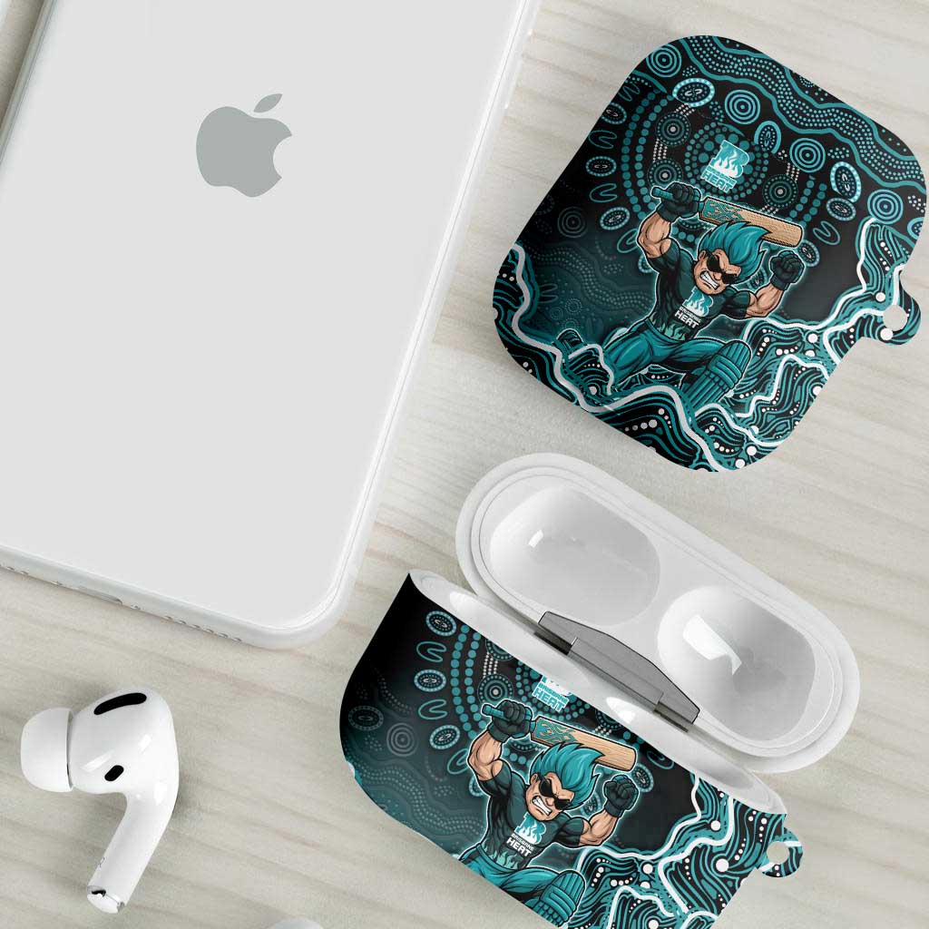 Brisbane Heat Cricket Mascot AirPods Case Aboriginal Dot Art Cyan And Black Tribal Pattern