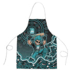 Brisbane Heat Cricket Mascot Apron Aboriginal Dot Art Cyan And Black Tribal Pattern