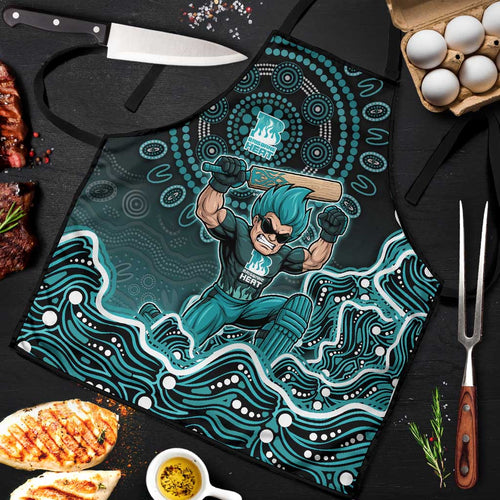 Brisbane Heat Cricket Mascot Apron Aboriginal Dot Art Cyan And Black Tribal Pattern
