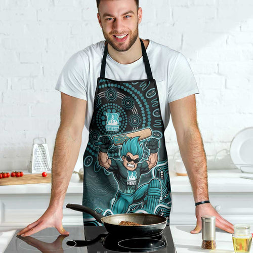 Brisbane Heat Cricket Mascot Apron Aboriginal Dot Art Cyan And Black Tribal Pattern