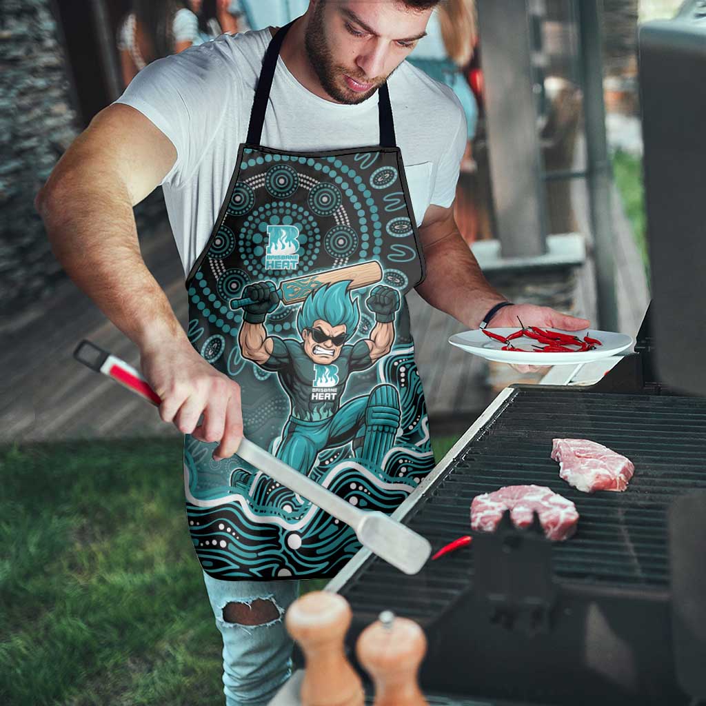 Brisbane Heat Cricket Mascot Apron Aboriginal Dot Art Cyan And Black Tribal Pattern