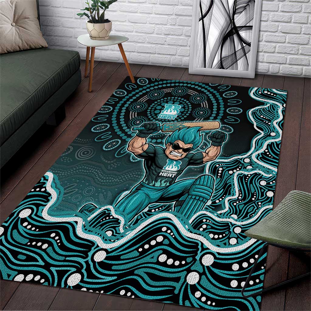 Brisbane Heat Cricket Mascot Area Rug Aboriginal Dot Art Cyan And Black Tribal Pattern