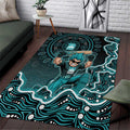 Brisbane Heat Cricket Mascot Area Rug Aboriginal Dot Art Cyan And Black Tribal Pattern