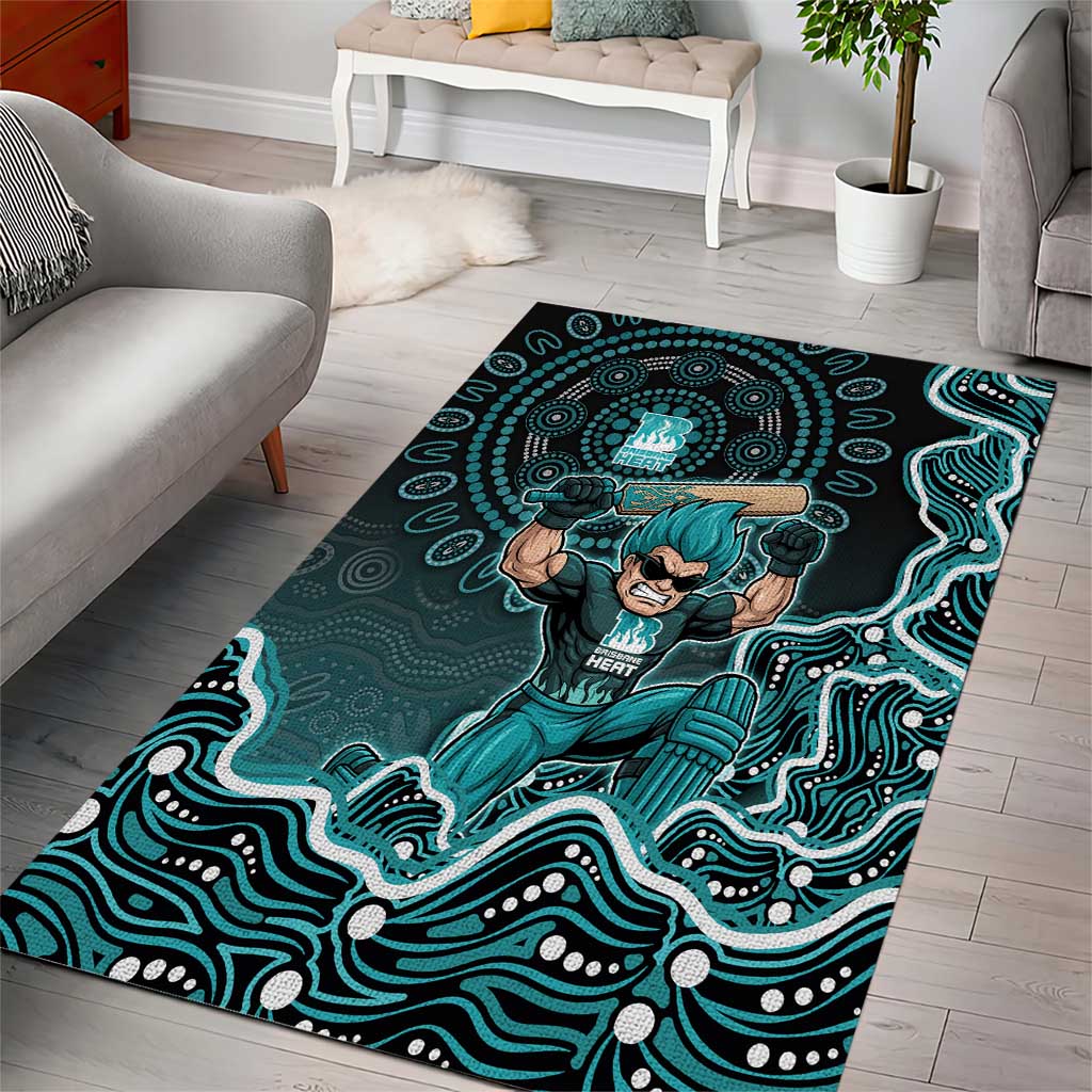Brisbane Heat Cricket Mascot Area Rug Aboriginal Dot Art Cyan And Black Tribal Pattern