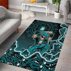 Brisbane Heat Cricket Mascot Area Rug Aboriginal Dot Art Cyan And Black Tribal Pattern