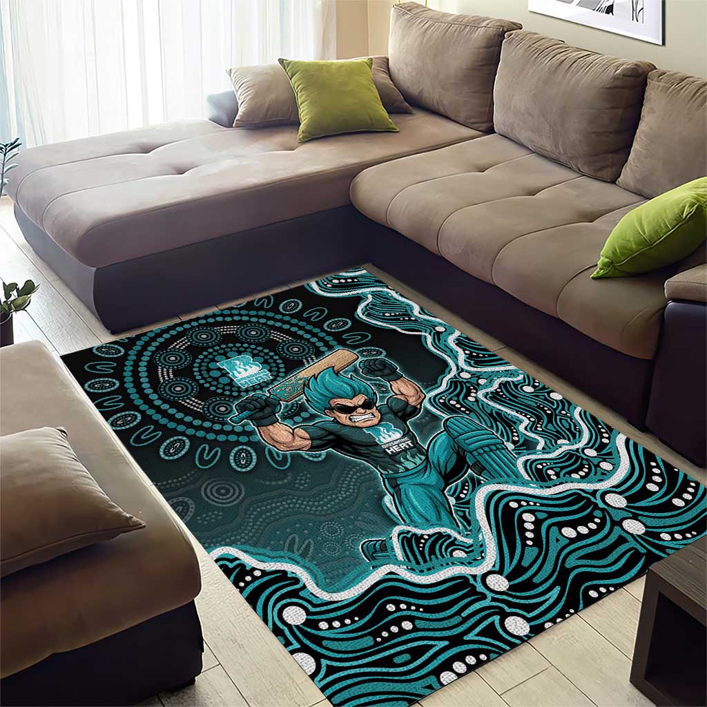 Brisbane Heat Cricket Mascot Area Rug Aboriginal Dot Art Cyan And Black Tribal Pattern