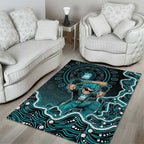 Brisbane Heat Cricket Mascot Area Rug Aboriginal Dot Art Cyan And Black Tribal Pattern