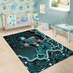 Brisbane Heat Cricket Mascot Area Rug Aboriginal Dot Art Cyan And Black Tribal Pattern
