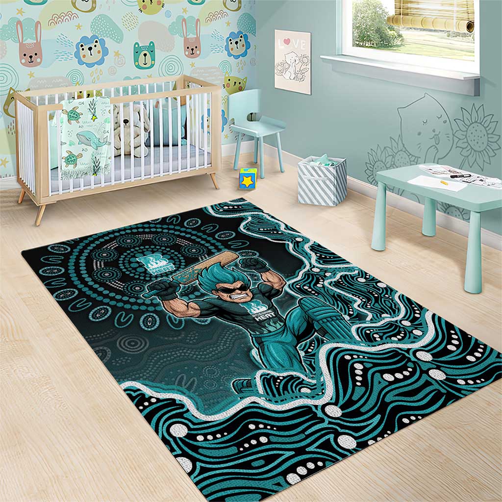 Brisbane Heat Cricket Mascot Area Rug Aboriginal Dot Art Cyan And Black Tribal Pattern