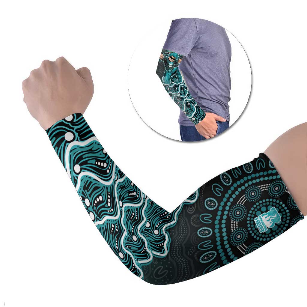 Brisbane Heat Cricket Mascot Arm Sleeves Aboriginal Dot Art Cyan And Black Tribal Pattern