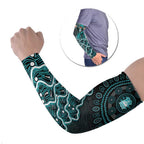 Brisbane Heat Cricket Mascot Arm Sleeves Aboriginal Dot Art Cyan And Black Tribal Pattern