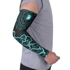 Brisbane Heat Cricket Mascot Arm Sleeves Aboriginal Dot Art Cyan And Black Tribal Pattern