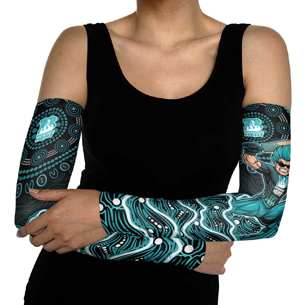 Brisbane Heat Cricket Mascot Arm Sleeves Aboriginal Dot Art Cyan And Black Tribal Pattern