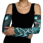 Brisbane Heat Cricket Mascot Arm Sleeves Aboriginal Dot Art Cyan And Black Tribal Pattern