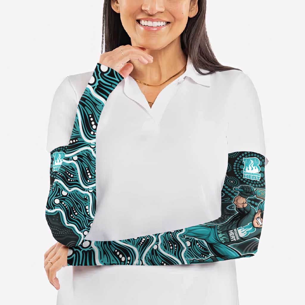 Brisbane Heat Cricket Mascot Arm Sleeves Aboriginal Dot Art Cyan And Black Tribal Pattern