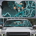 Brisbane Heat Cricket Mascot Auto Sun Shade Aboriginal Dot Art Cyan And Black Tribal Pattern