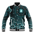 Brisbane Heat Cricket Mascot Baseball Jacket Aboriginal Dot Art Cyan And Black Tribal Pattern
