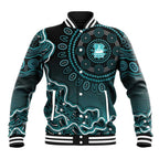 Brisbane Heat Cricket Mascot Baseball Jacket Aboriginal Dot Art Cyan And Black Tribal Pattern