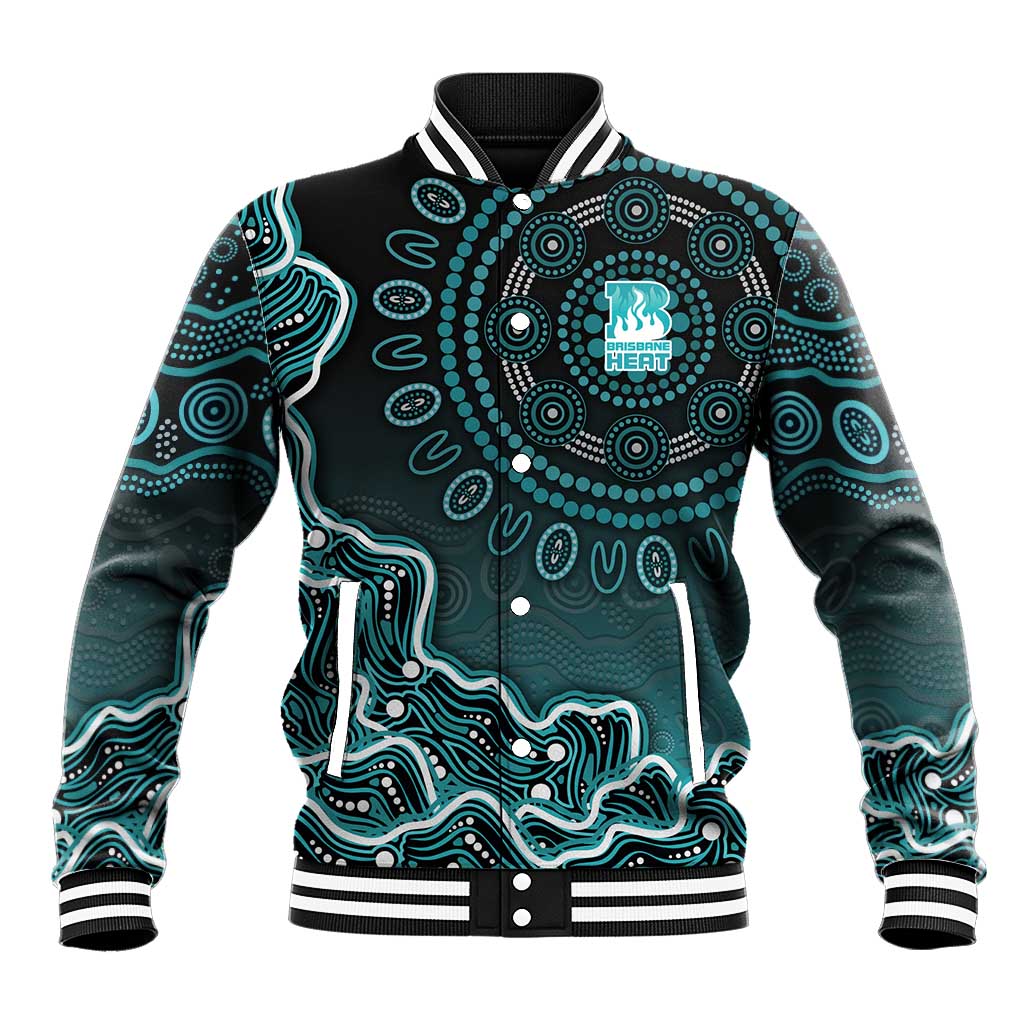 Brisbane Heat Cricket Mascot Baseball Jacket Aboriginal Dot Art Cyan And Black Tribal Pattern