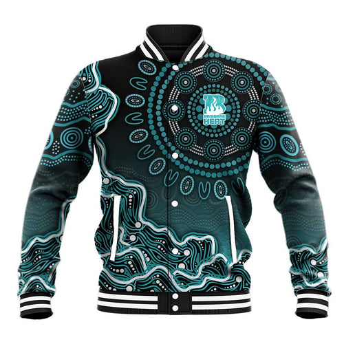 Brisbane Heat Cricket Mascot Baseball Jacket Aboriginal Dot Art Cyan And Black Tribal Pattern