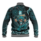 Brisbane Heat Cricket Mascot Baseball Jacket Aboriginal Dot Art Cyan And Black Tribal Pattern