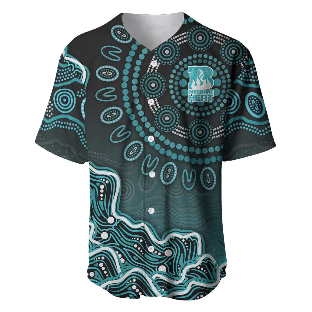 Brisbane Heat Cricket Mascot Baseball Jersey Aboriginal Dot Art Cyan And Black Tribal Pattern