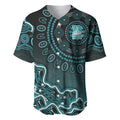 Brisbane Heat Cricket Mascot Baseball Jersey Aboriginal Dot Art Cyan And Black Tribal Pattern