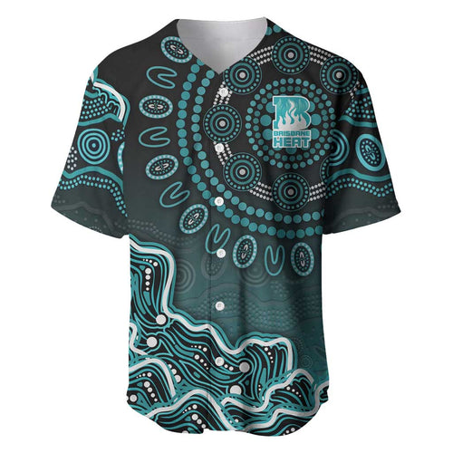 Brisbane Heat Cricket Mascot Baseball Jersey Aboriginal Dot Art Cyan And Black Tribal Pattern