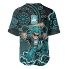 Brisbane Heat Cricket Mascot Baseball Jersey Aboriginal Dot Art Cyan And Black Tribal Pattern