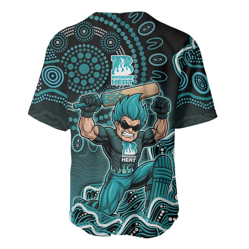 Brisbane Heat Cricket Mascot Baseball Jersey Aboriginal Dot Art Cyan And Black Tribal Pattern