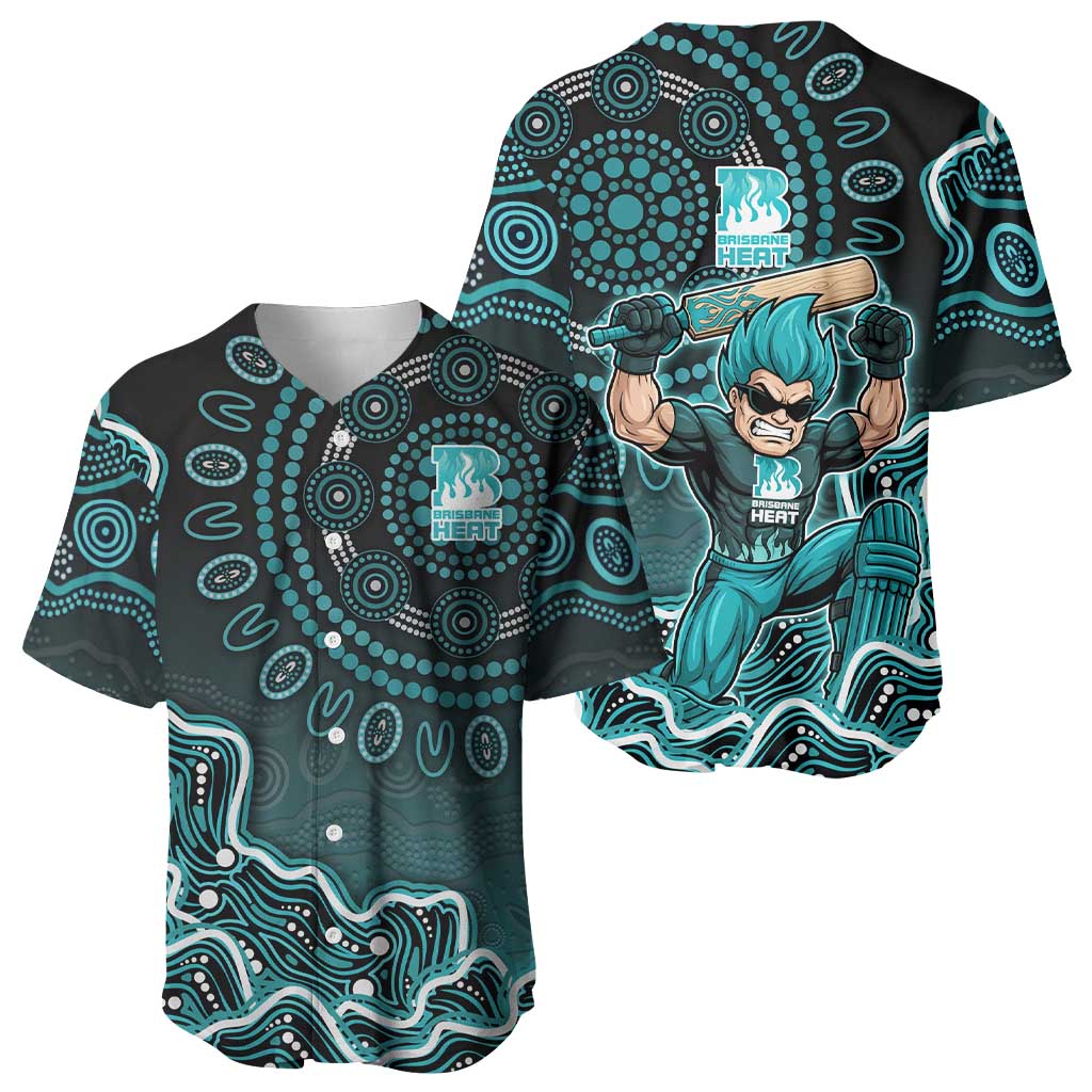 Brisbane Heat Cricket Mascot Baseball Jersey Aboriginal Dot Art Cyan And Black Tribal Pattern