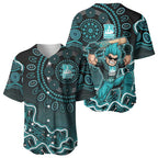 Brisbane Heat Cricket Mascot Baseball Jersey Aboriginal Dot Art Cyan And Black Tribal Pattern