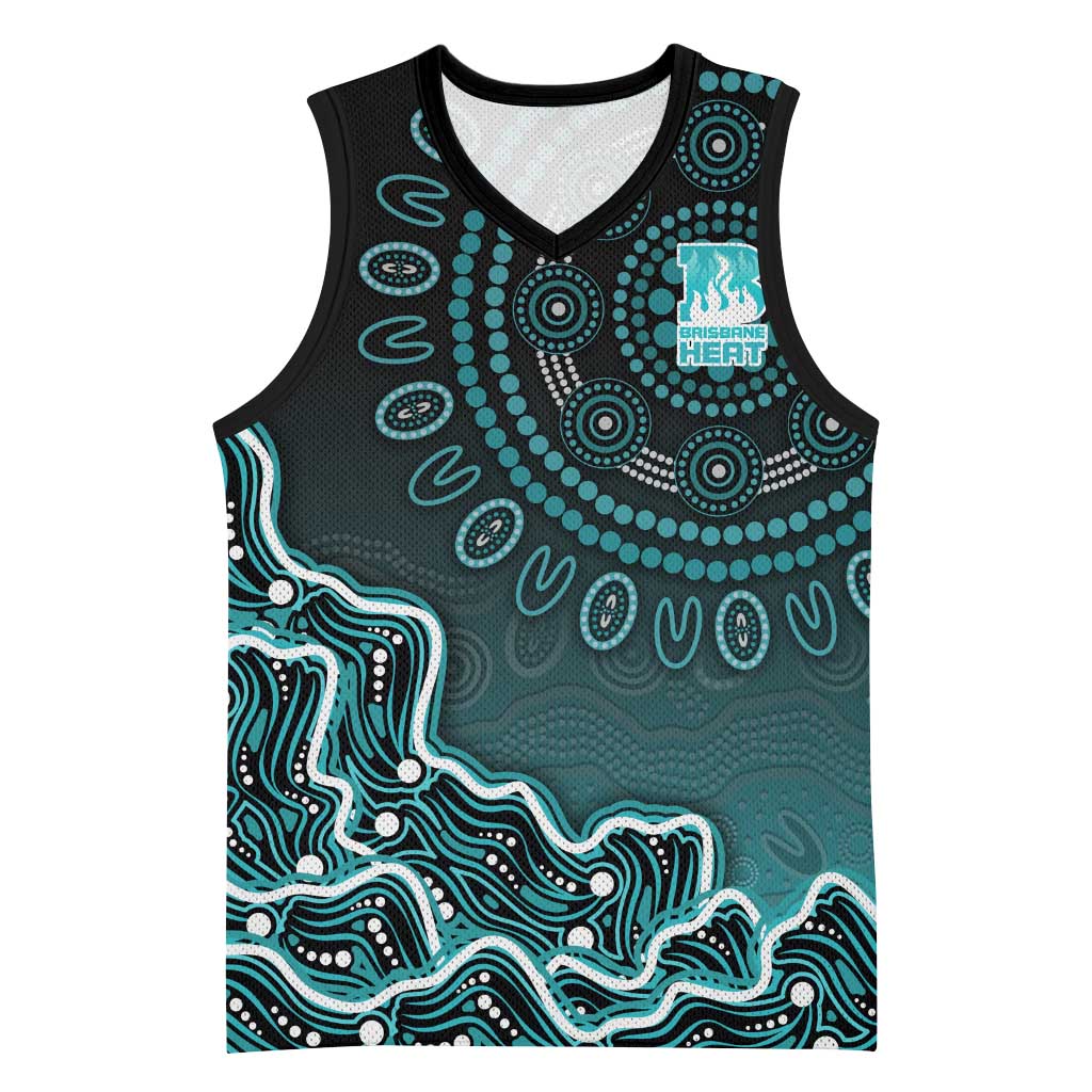 Brisbane Heat Cricket Mascot Basketball Jersey Aboriginal Dot Art Cyan And Black Tribal Pattern