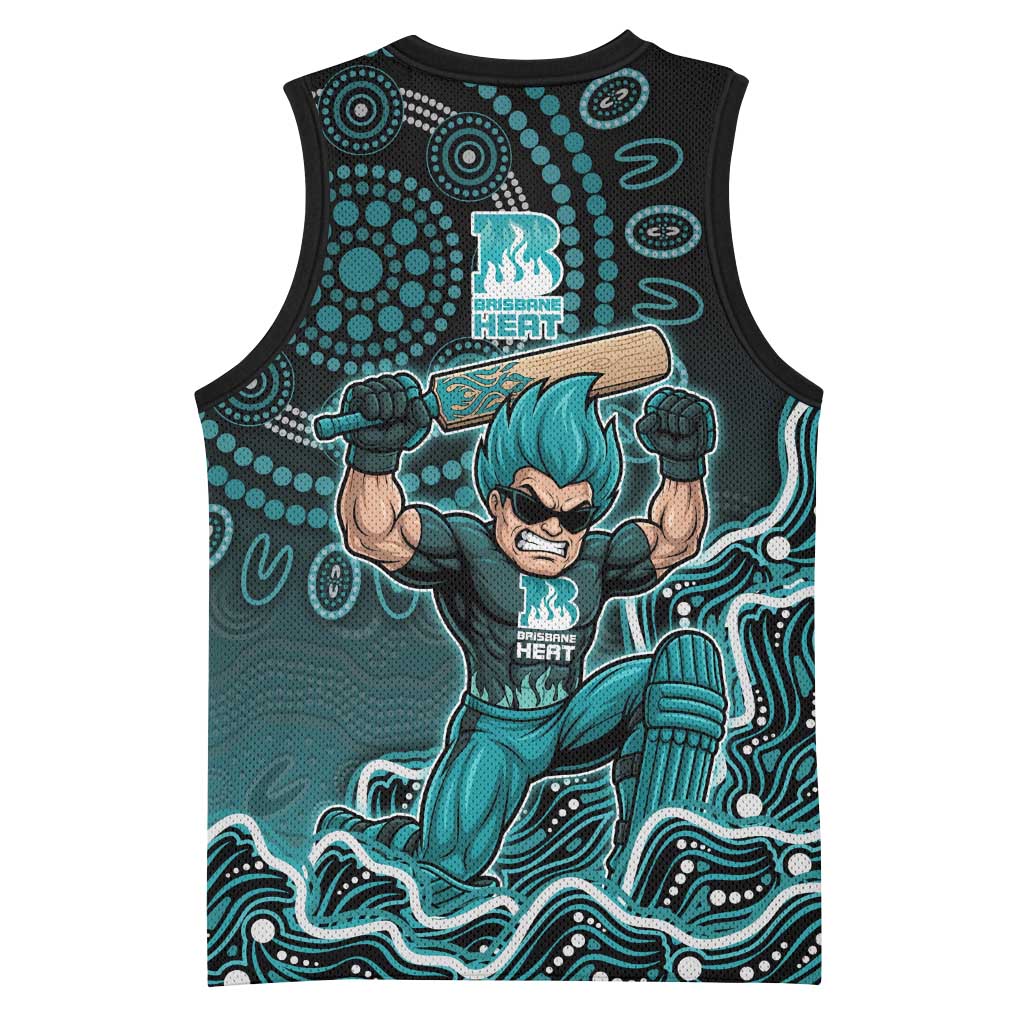 Brisbane Heat Cricket Mascot Basketball Jersey Aboriginal Dot Art Cyan And Black Tribal Pattern